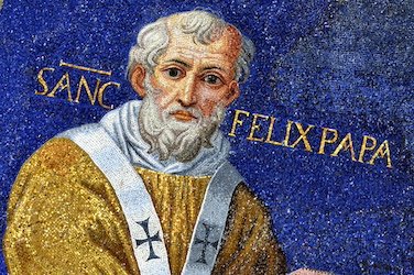 Saint Felix was a Roman by birth and the son of the emperor Constance. He was elected Pope after the martyrdom of his predecessor, Saint Dionysius or Denis, on the last day of the year 269. Four of his letters are still extant, though one is only a fragment; in the first two he regulates the procedures of justice in the case of accused ecclesiastics and warns against detractors and calumniators. In the third he refutes those who maintain errors still rampant in our day — that Jesus did not behold His Father by the beatific vision and was less than His Father. In the fragmentary fourth letter, the Pope foresees and rejects in advance the heresies of Nestorius and Eutyches, teaching that the Eternal Word is not another Person than Jesus Christ, who is both perfect God and perfect Man. Saint Felix also wrote against the errors of Sabellius, Paul of Samosate and Manes, head of the Manicheans. He issued many ordinances of great advantage to the Church, such as that the relics of Saints should be enclosed in the altars where the Holy Sacrifice is offered. His life ended in the year 274 under the emperor Aurelian. Although that prince had shown a certain benevolence toward Christians at the beginning of his reign, in that year he ordered a furious persecution which enveloped Saint Felix and was the occasion for his winning a glorious crown of martyrdom. His body was interred in his own cemetery on the Aurelian Way, where he had also built a church. Saint Felix reigned for five years, ten months and 25 days. Reflection. The example of our Saviour and of all His Saints ought to encourage us under all trials to suffer with patience and even with joy. We shall soon begin to feel that it is sweet to tread in the steps of the God-Man, and shall find that if we courageously take up our crosses, He will make them light by sharing the burden with us. Les Petits Bollandistes: Vies des Saints, by Msgr. Paul Guérin (Bloud et Barral: Paris, 1882), Vol. 6